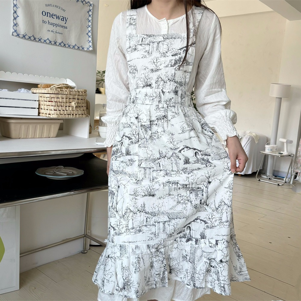Women Ruffles Apron Cotton Ink - Gardening Tools Store ulasan dan harga
