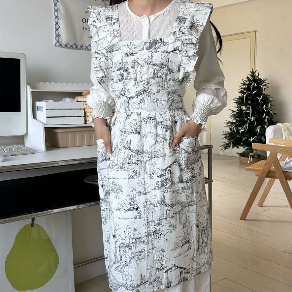 Women Ruffles Apron Cotton Ink - Gardening Tools Store ulasan dan harga