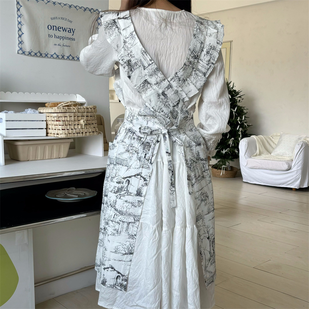 Women Ruffles Apron Cotton Ink - Gardening Tools Store ulasan dan harga